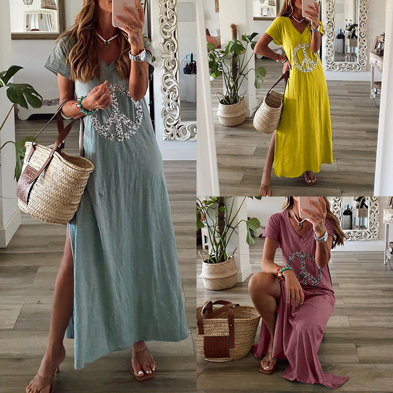 Loose Slit Printed Women's Dress women's