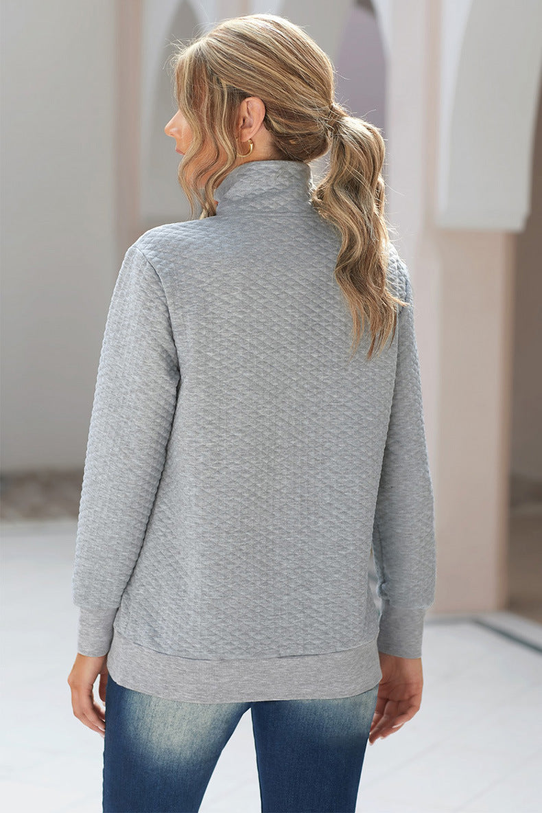 Casual Long-Sleeved Solid Color Stand-Up Collar Women's Sweater