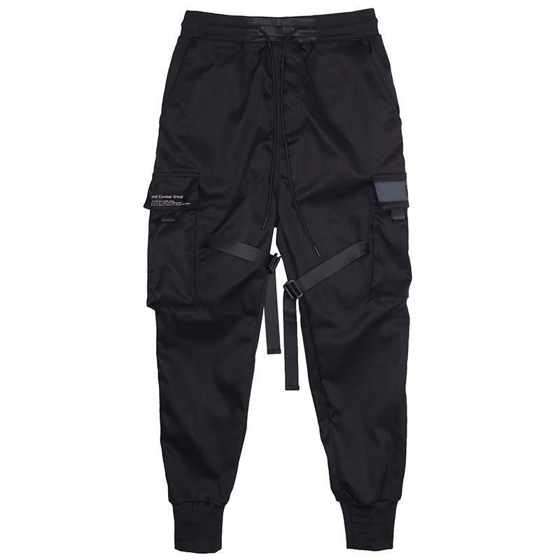 Black Hip Hop Elastic Waist Men's Cargo Pants