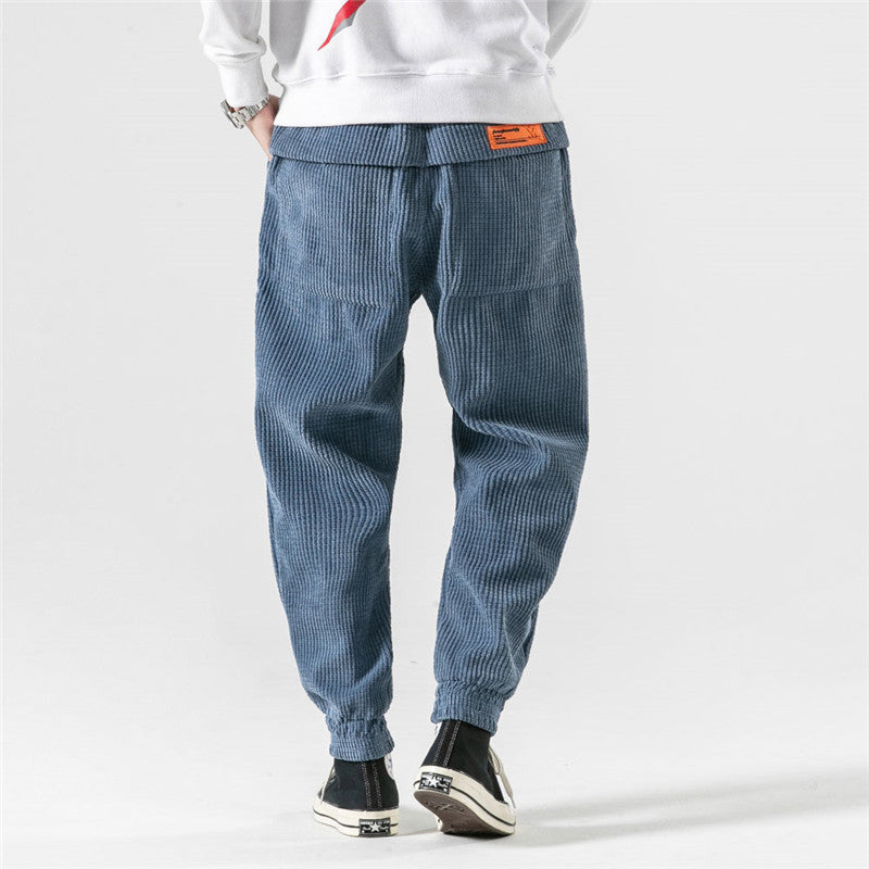 Casual Trousers Blue Corduroy Men's Pants