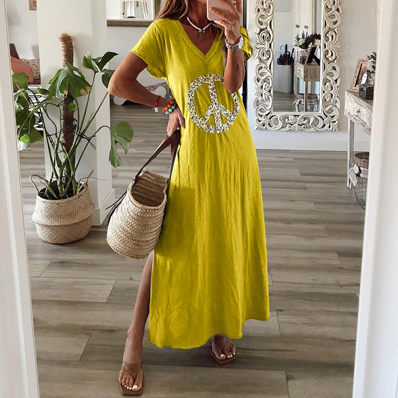 Loose Slit Printed Women's Dress women's