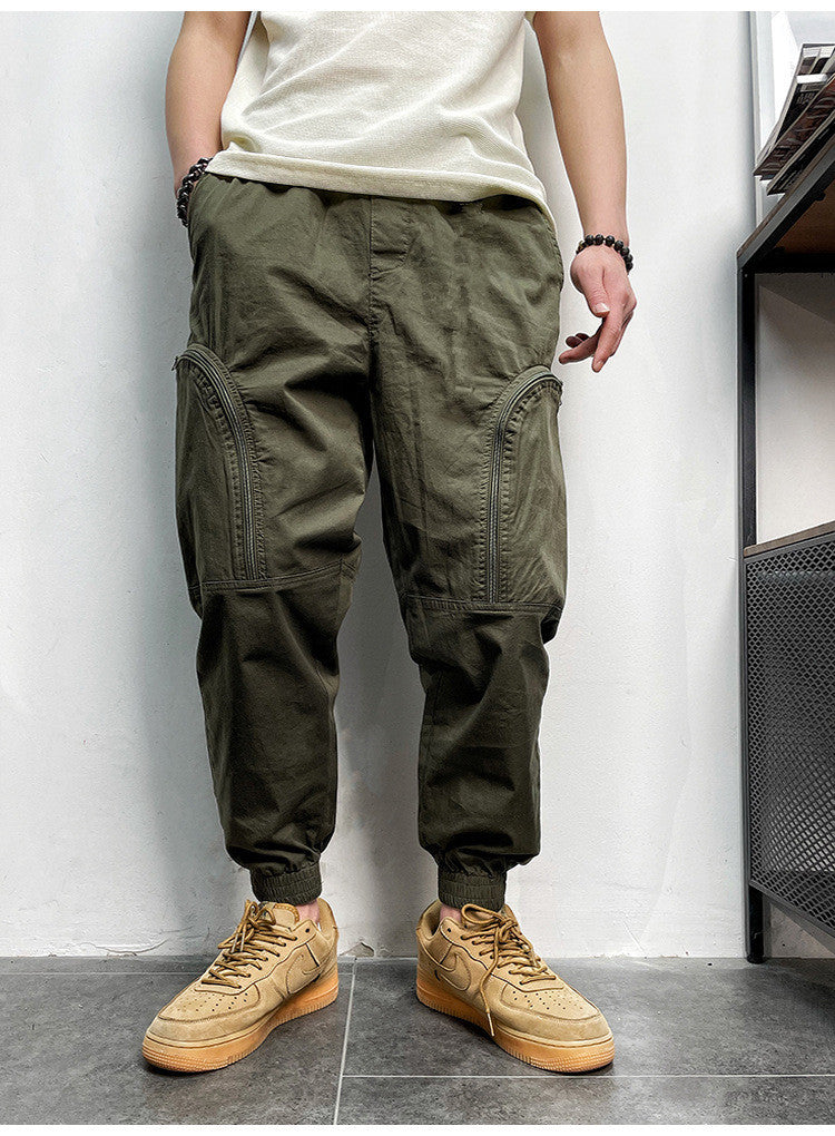 Elastic Waist Zipper Big Pockets Drawstring Men's Cargo Pants