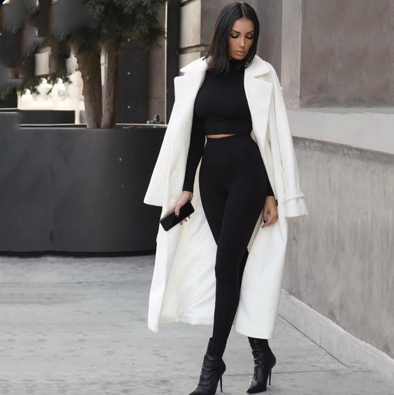Two-Piece Fashion Suit With Long-Sleeved Crop Top And Trousers