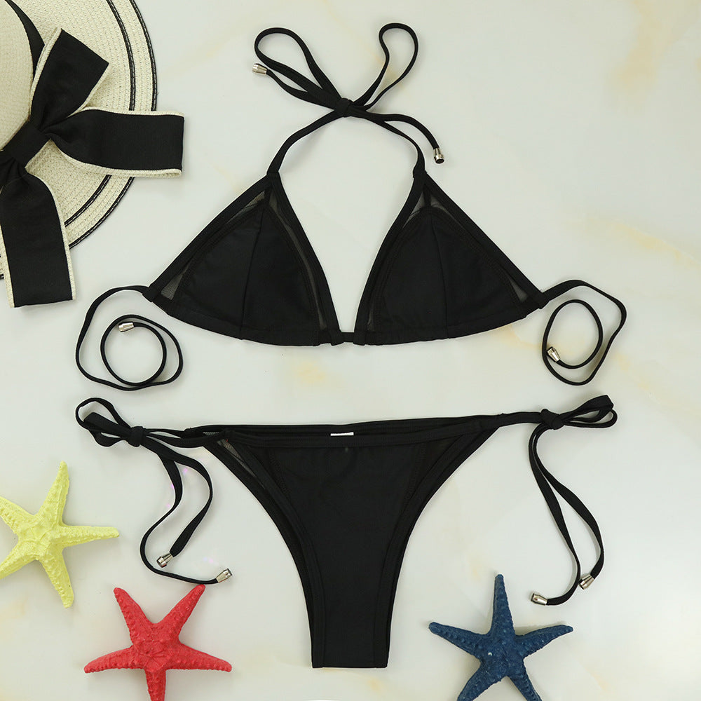 Split Mesh Hollow Women's Bikini Swimsuit