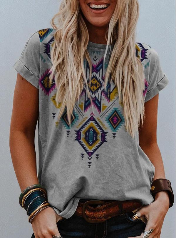 Round Neck Print Loose Short Sleeve Women's T-shirt