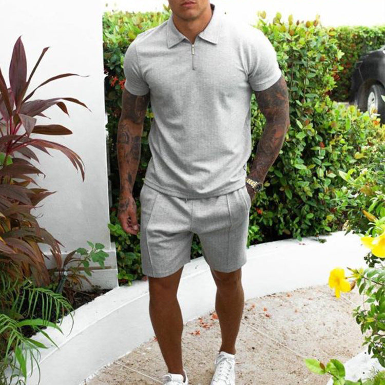 Men's Casual Short-Sleeved Slim Shorts Men's Two-Piece Set