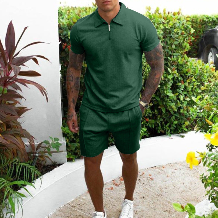 Men's Casual Short-Sleeved Slim Shorts Men's Two-Piece Set