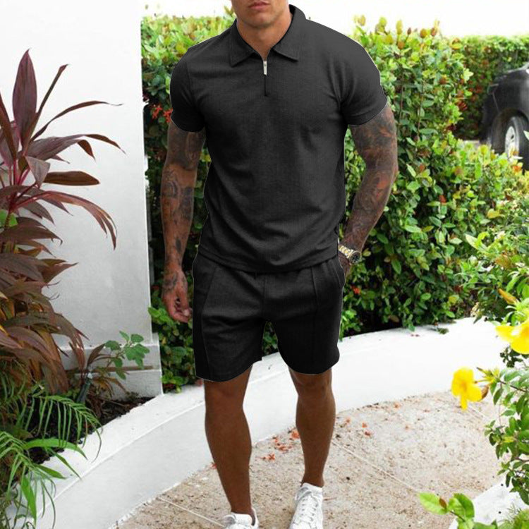 Men's Casual Short-Sleeved Slim Shorts Men's Two-Piece Set