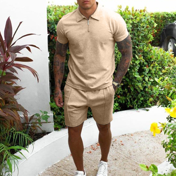 Men's Casual Short-Sleeved Slim Shorts Men's Two-Piece Set