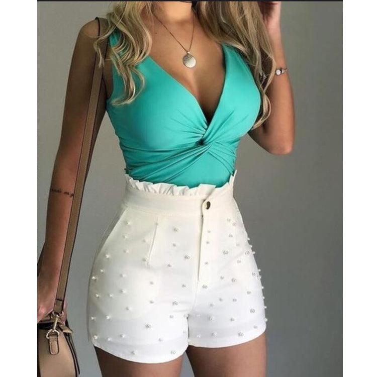 Gun Beads Solid Color Style Women's Shorts