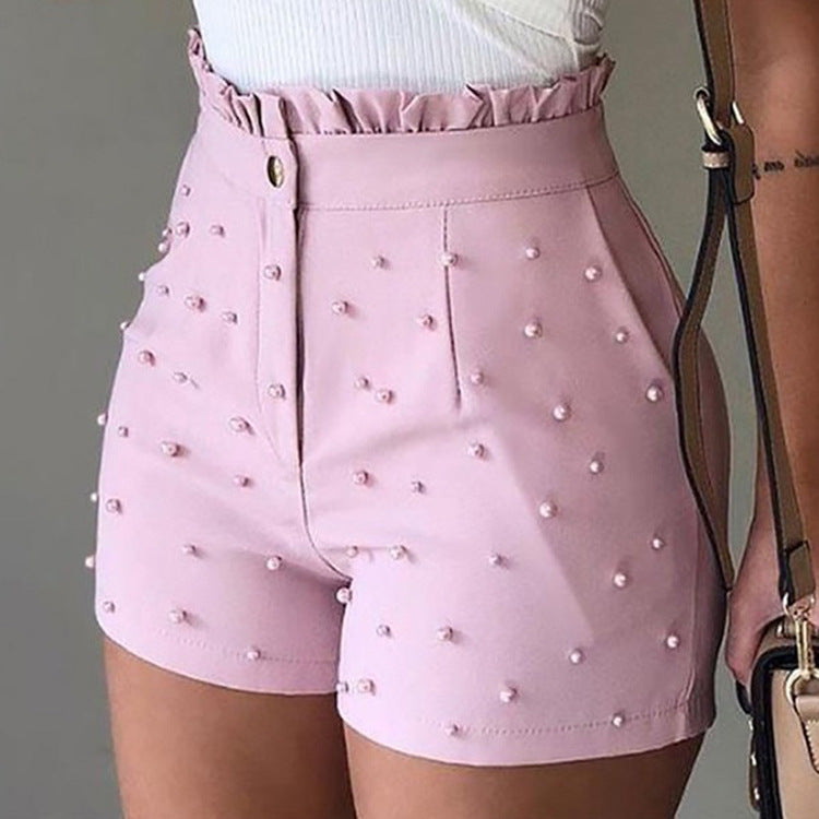Gun Beads Solid Color Style Women's Shorts