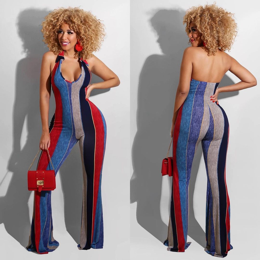 Stand-Alone Slim-Fit Printed Flared Pants Women's Jumpsuit