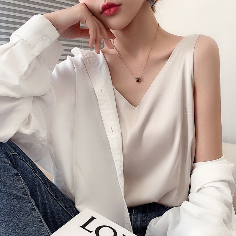 Summer Simulation Silk Camisole Women'S Inner Suit V-Neck