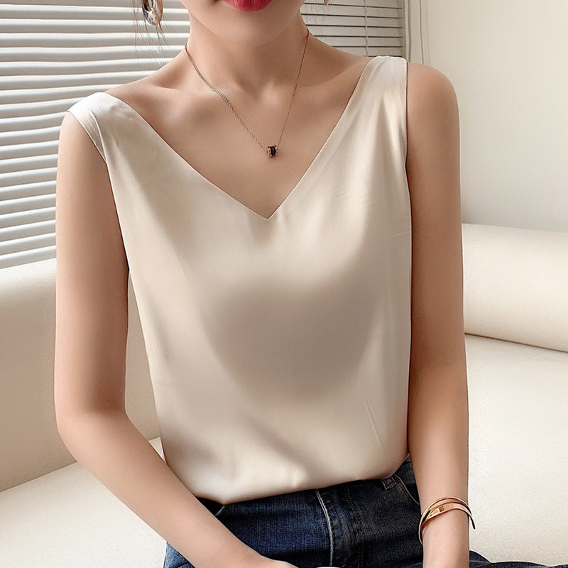 Summer Simulation Silk Camisole Women'S Inner Suit V-Neck