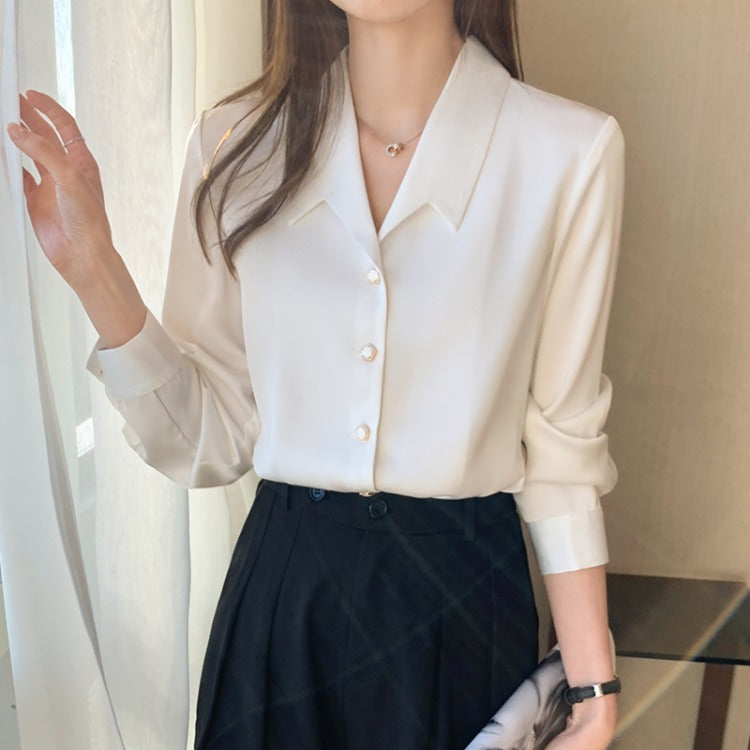 Long-sleeved Satin Draped Women's Shirt