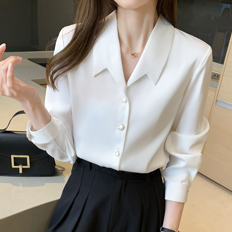 Long-sleeved Satin Draped Women's Shirt