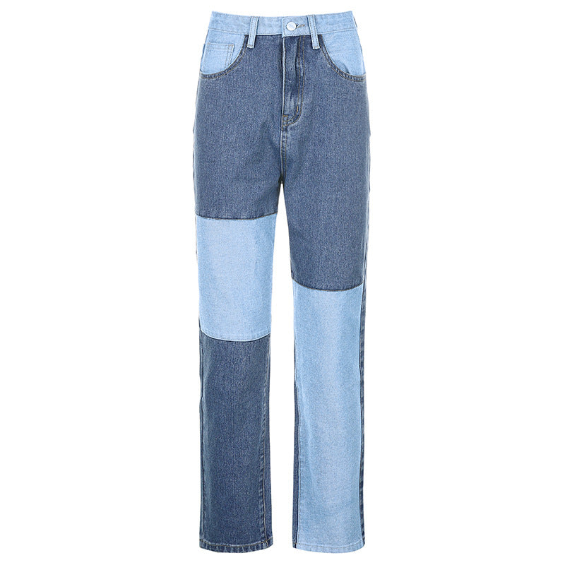 New Women's High-waisted Slim Color Matching Straight-leg Pants Women