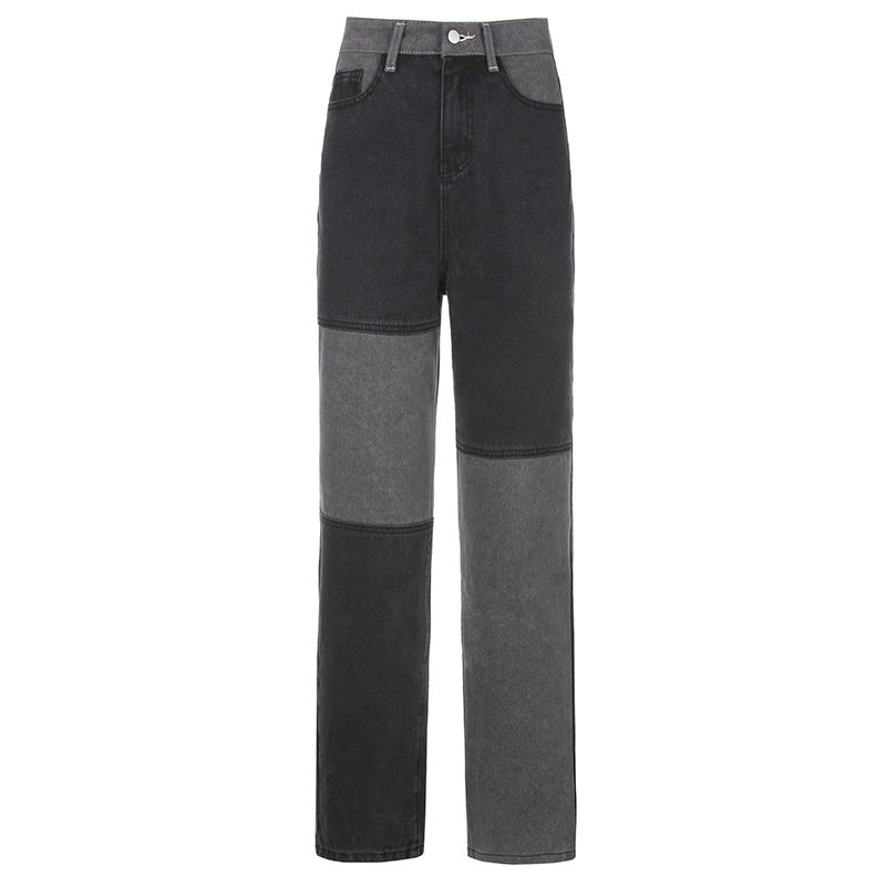 New Women's High-waisted Slim Color Matching Straight-leg Pants Women