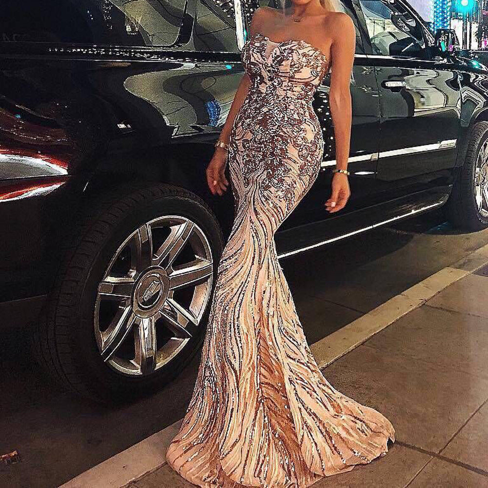 Strapless Sequins Elegant Evening Women's Dress