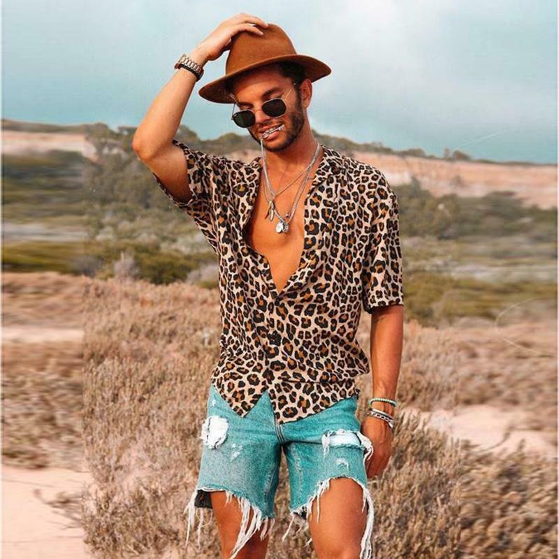Leopard Print Short-Sleeve Men's Shirt