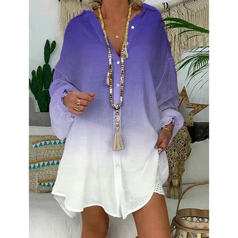 Gradient Print Loose Large Size Sunscreen Women's Shirt