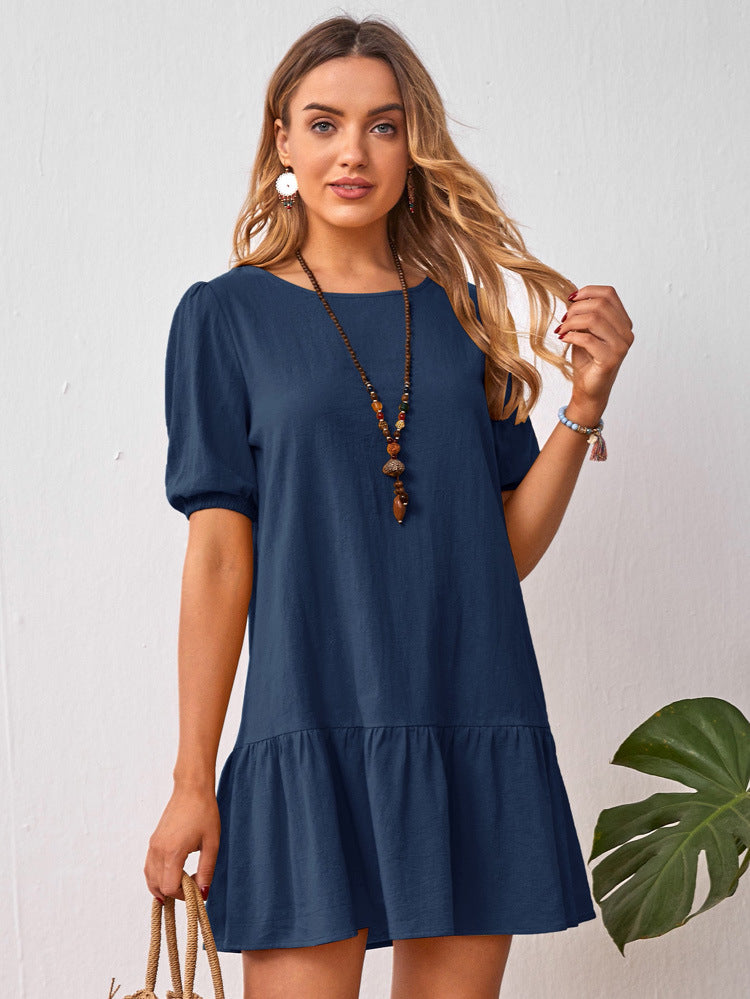 Short Sleeve Cotton Linen Women's Dress