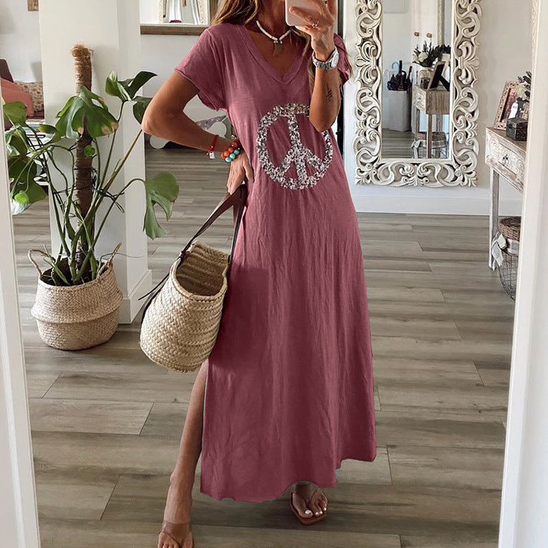 Loose Slit Printed Women's Dress women's