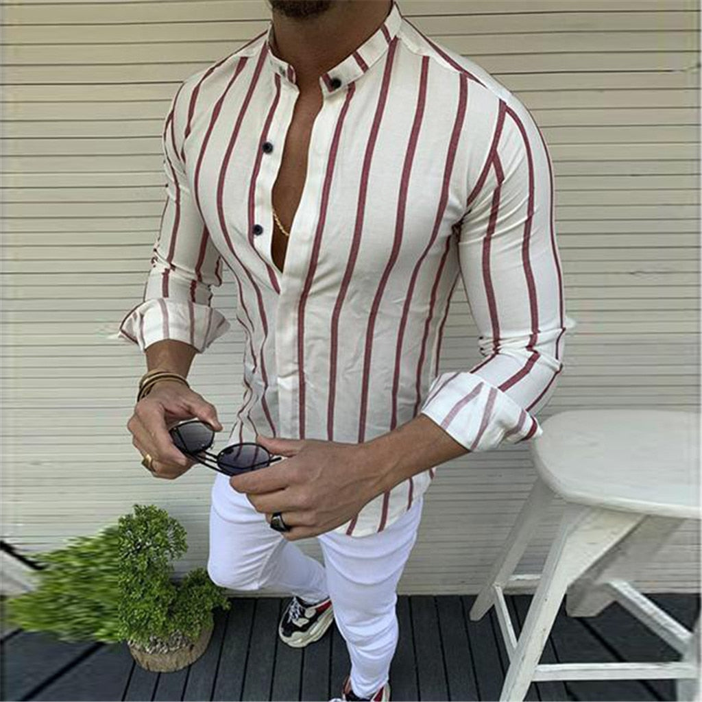 Printed Wide Lapel Button Cardigan Long Sleeve Casual Men's Shirt