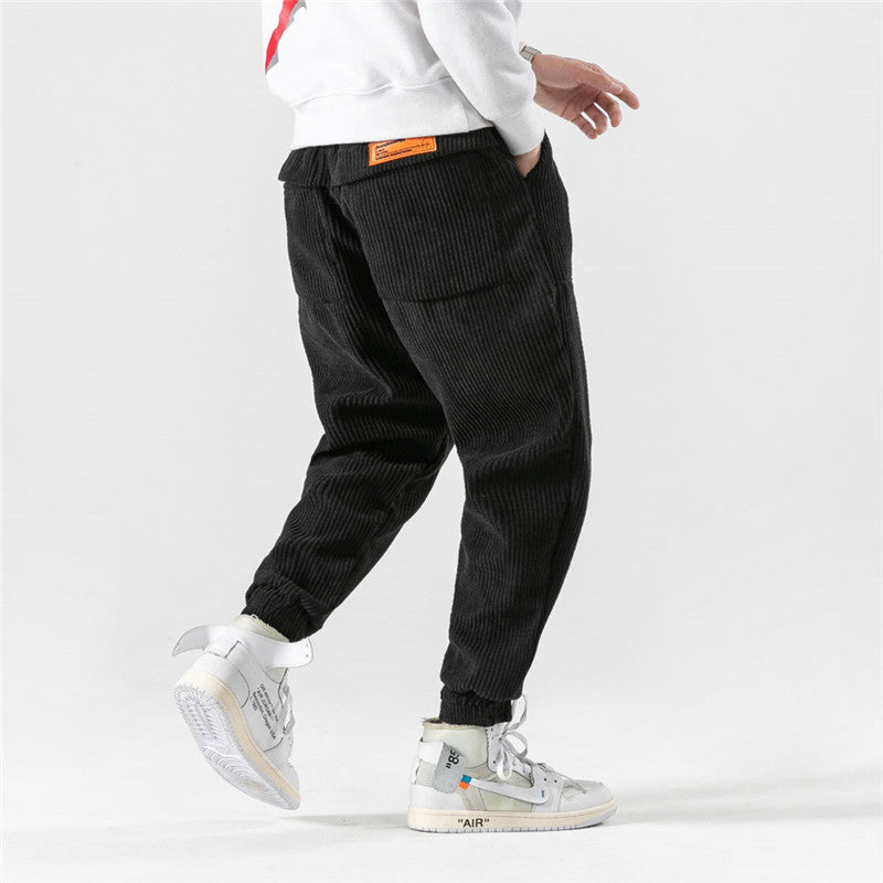Casual Trousers Blue Corduroy Men's Pants