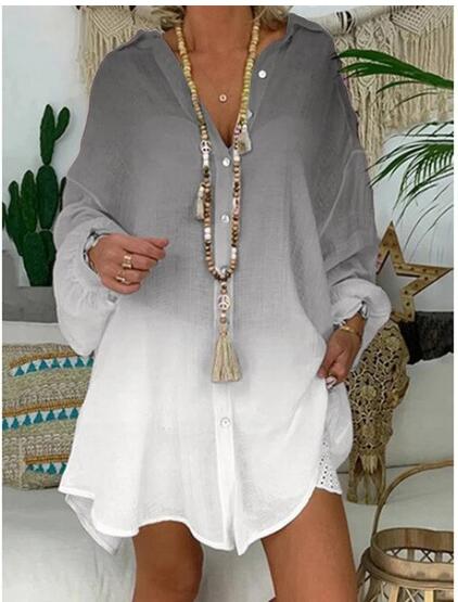 Gradient Print Loose Large Size Sunscreen Women's Shirt