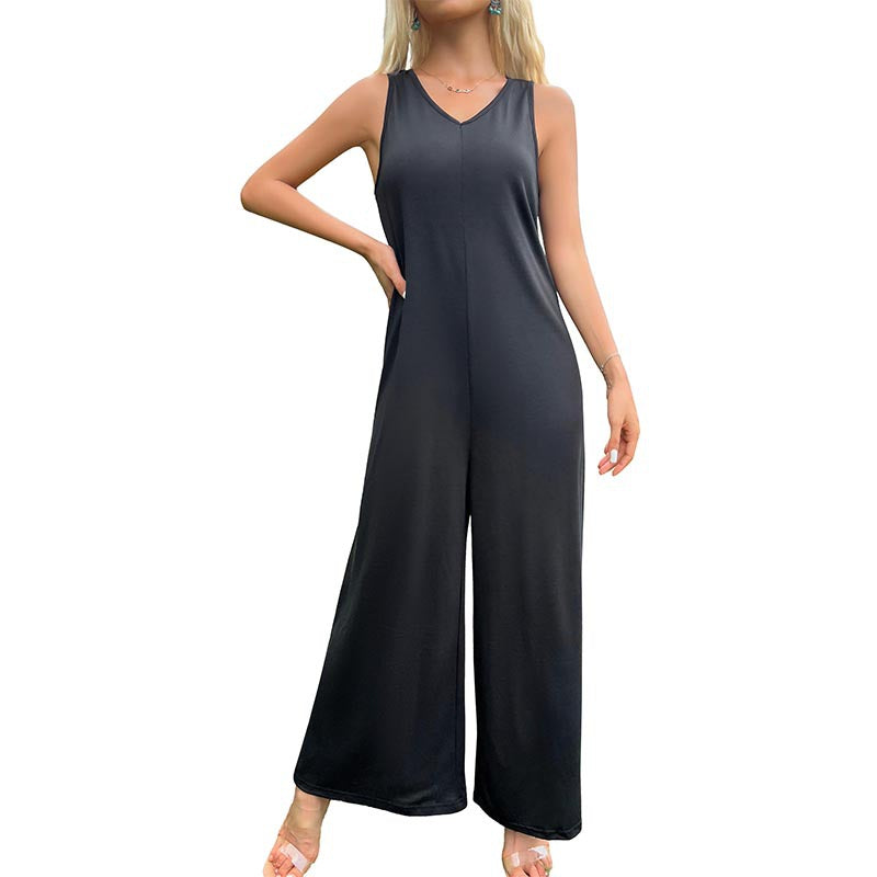 Solid Color Hollow Wide Leg Women's Jumpsuit