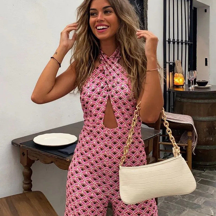 High Waist Casual Cross Women's Jumpsuit