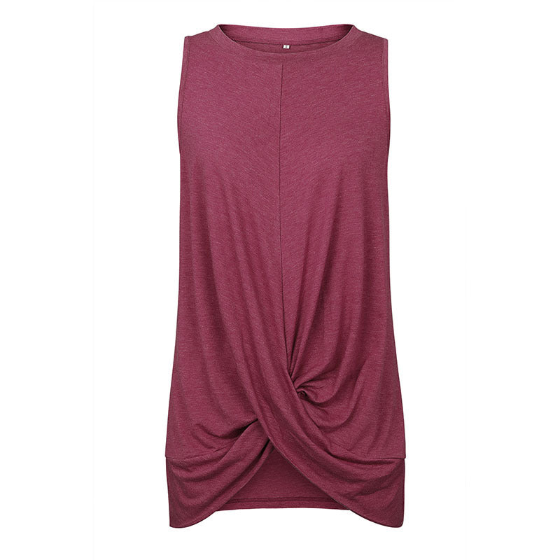 Round Neck Sleeveless Pleated Stitching T-shirt Top