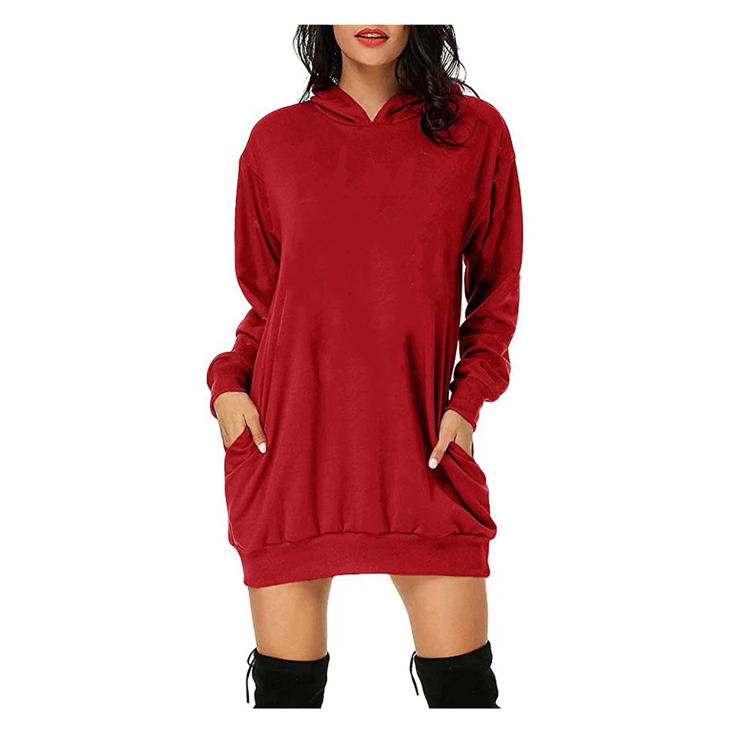 Solid Color Long Sleeves Loose Hat Dress Women's Sweater