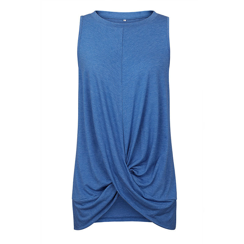 Round Neck Sleeveless Pleated Stitching T-shirt Top