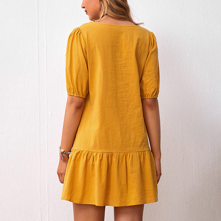 Short Sleeve Cotton Linen Women's Dress