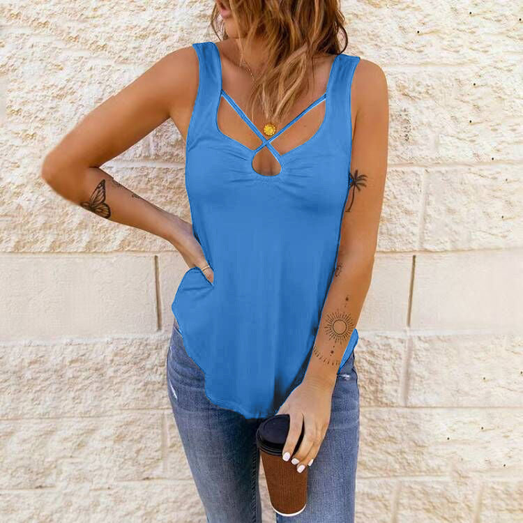 Cross Solid Color Camisole Women's Top