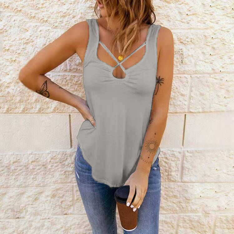Cross Solid Color Camisole Women's Top