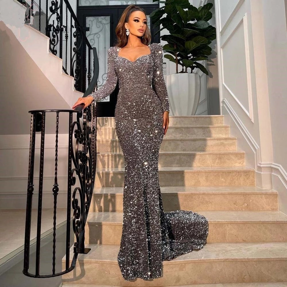 Sequined Fishtail Trailing Temperament Banquet Evening Women's Dress