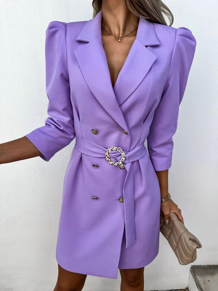 Women's Slim Suit Dress With Bubble Sleeves Lapels
