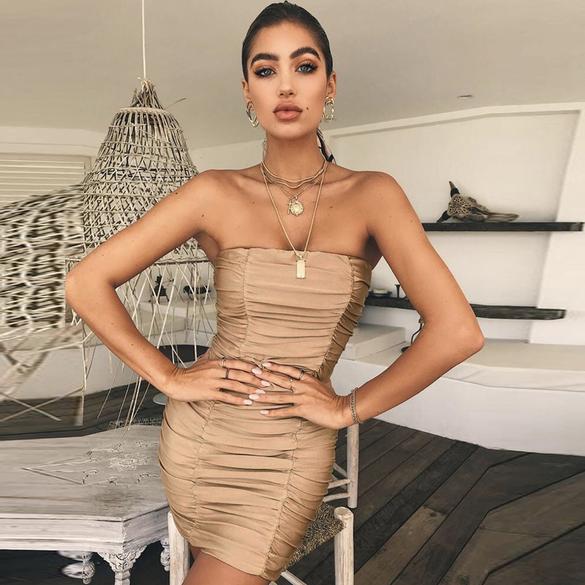 Tube Top Pleated Women's Dress