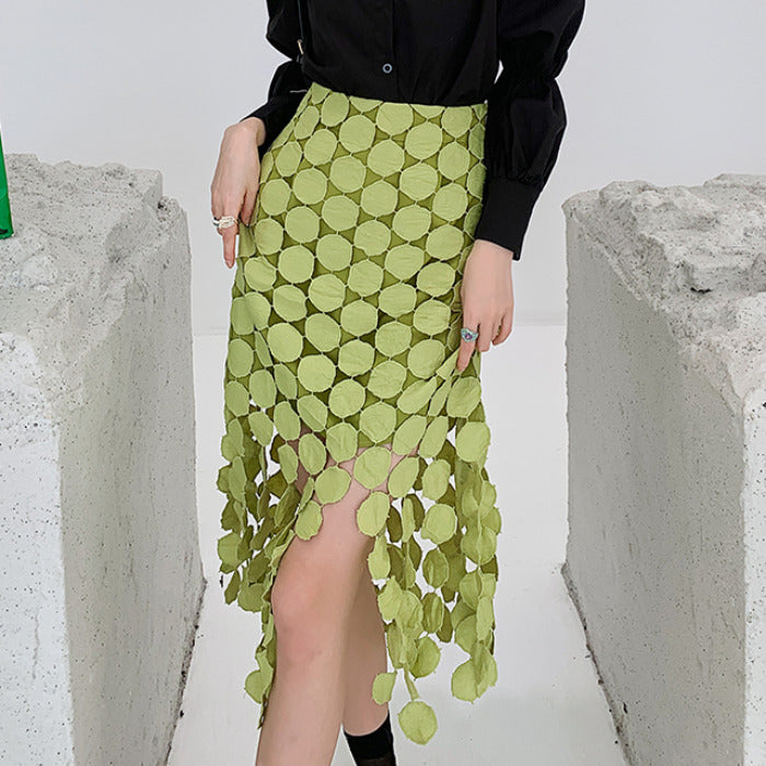 Cut-out And Spliced Fringe Design Slim Hip Women's Skirt
