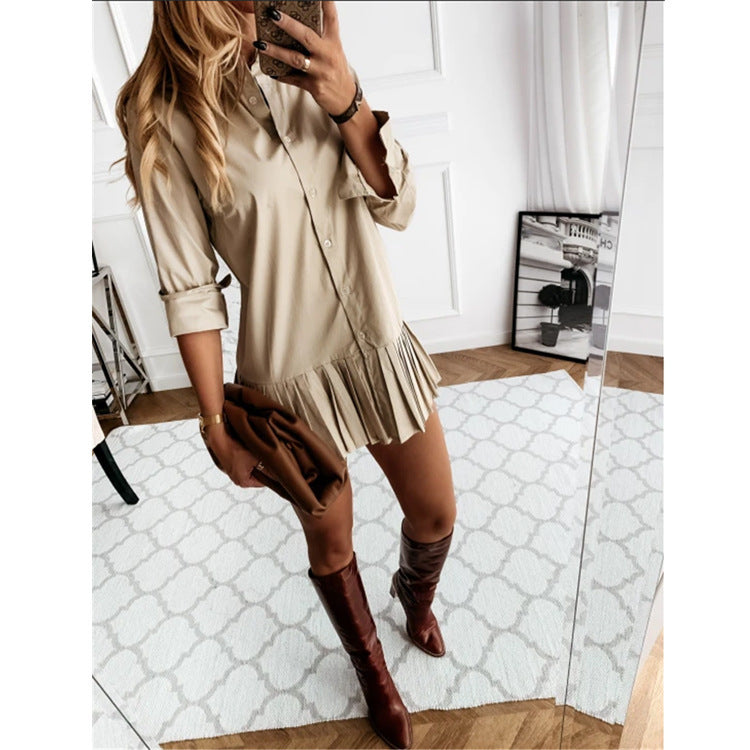 Pleated Slim Shirt Women's Dress