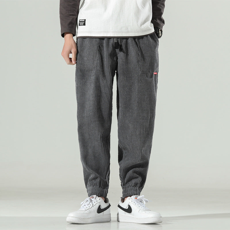 Casual Trousers Blue Corduroy Men's Pants