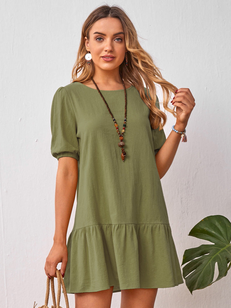 Short Sleeve Cotton Linen Women's Dress