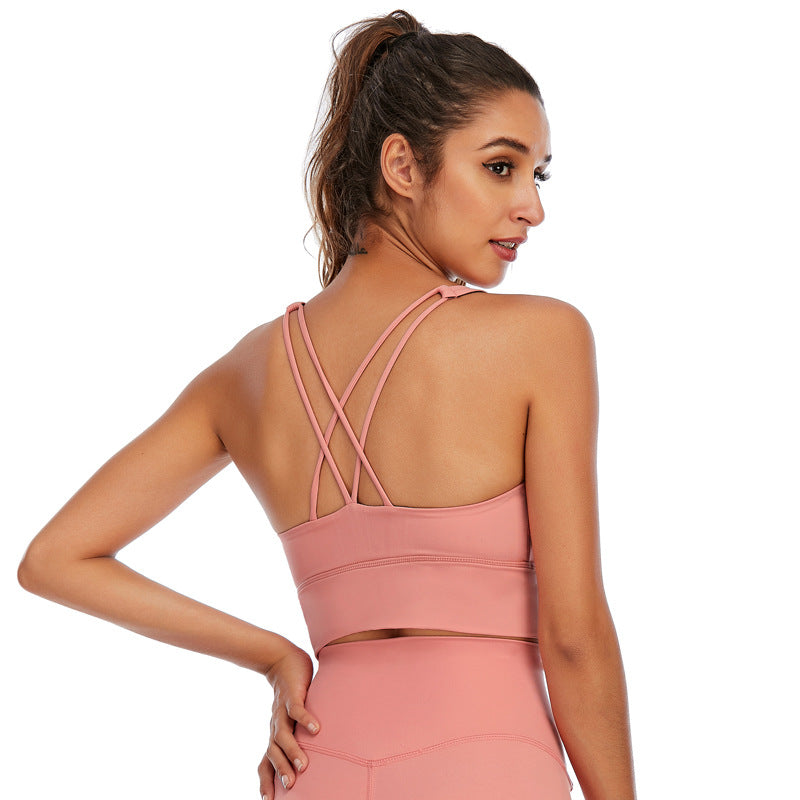Fashionable And Simple Gathering Cross Beautiful Back Women's Sports Top