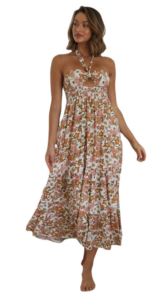 Halterneck Printed Women's Long Dress