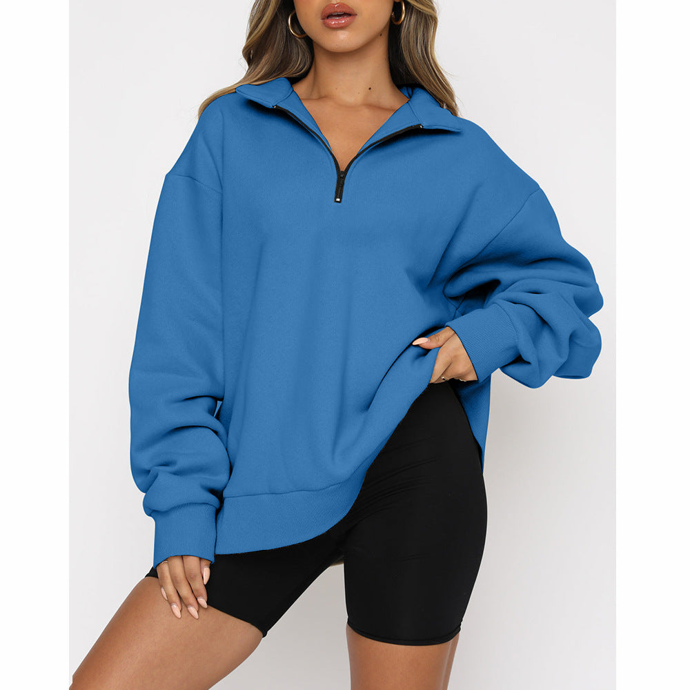 Casual Top Half Zipper Pullover Long Sleeved Women's Hoody