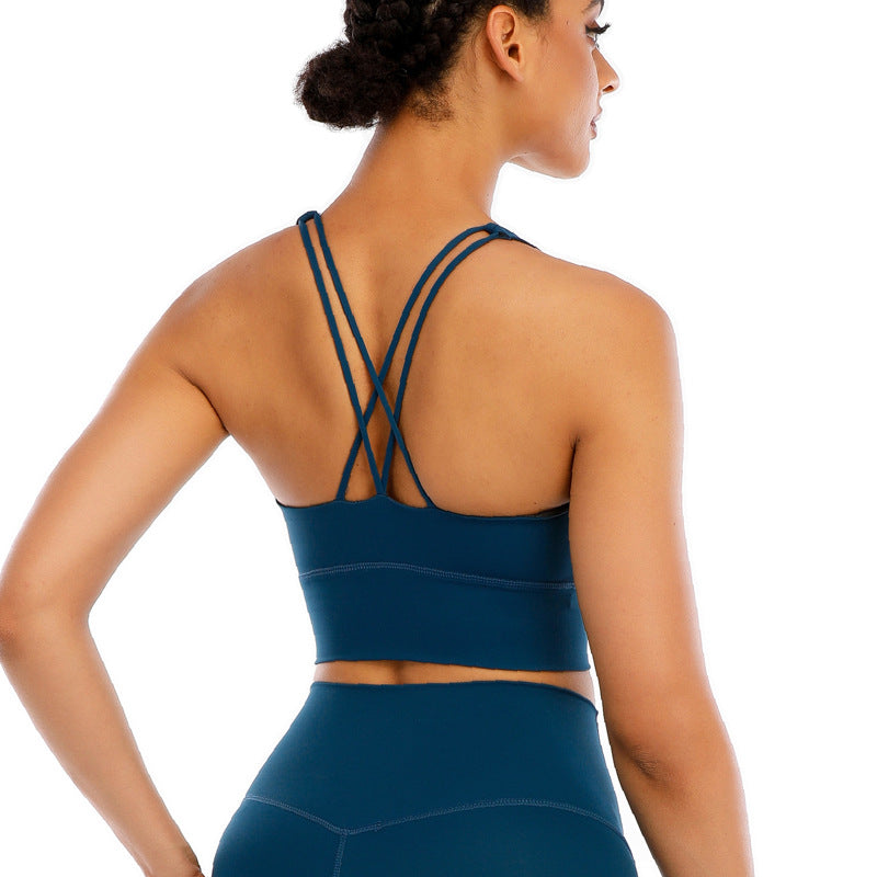 Fashionable And Simple Gathering Cross Beautiful Back Women's Sports Top