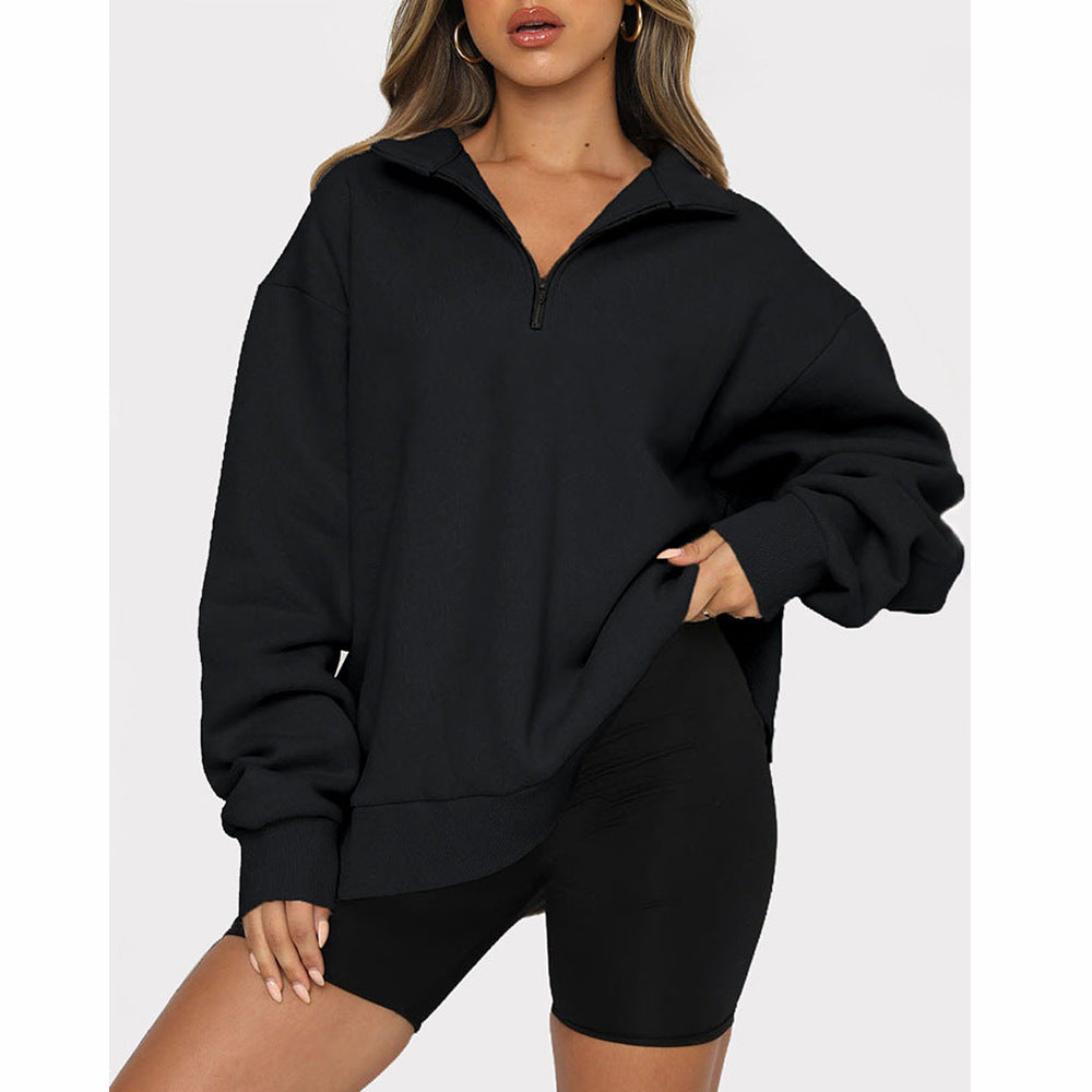 Casual Top Half Zipper Pullover Long Sleeved Women's Hoody